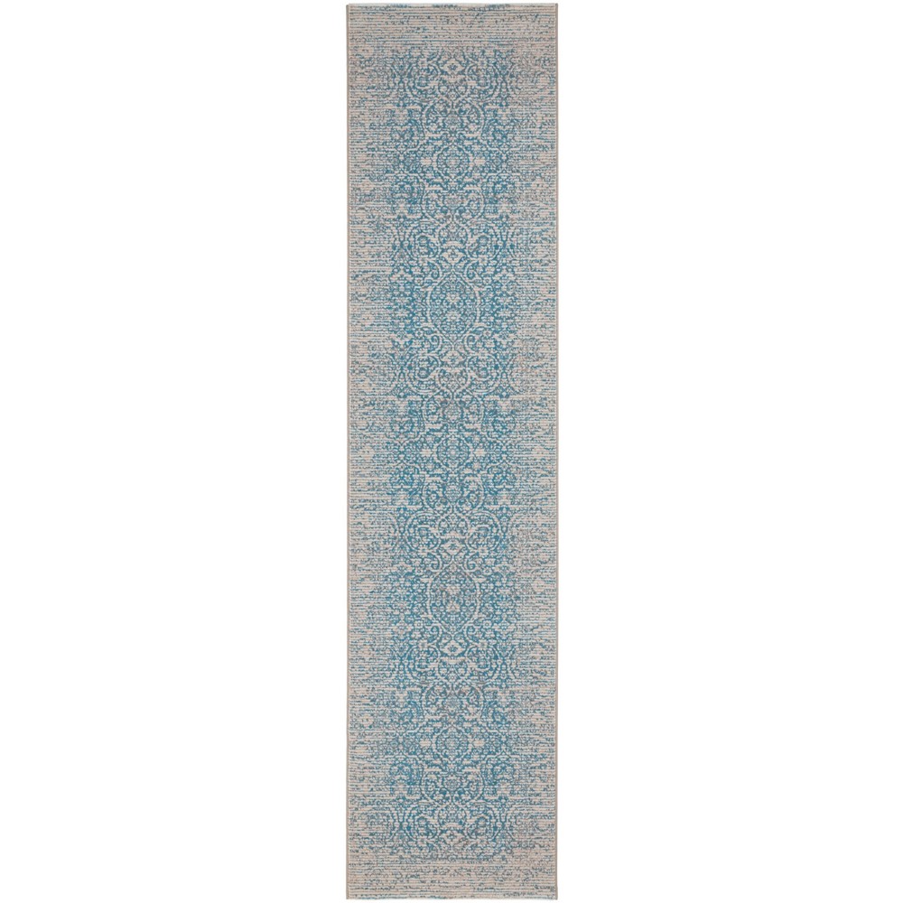 Grandeur Runner Rugs in Teal Damask